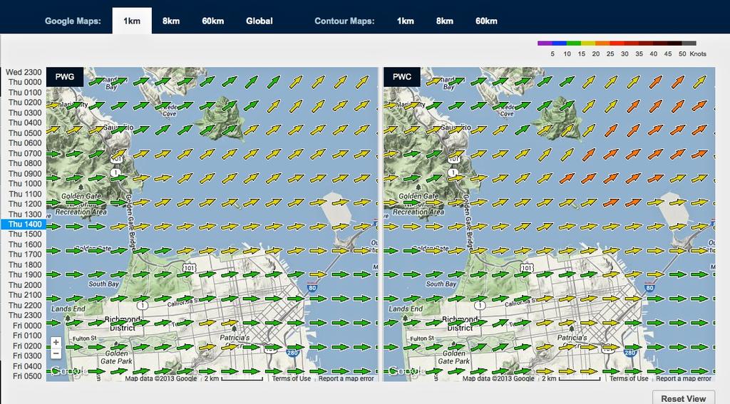 Wind map for September 12, 2013 San Francisco at 1415hrs - Start of Race 7 © PredictWind.com www.predictwind.com